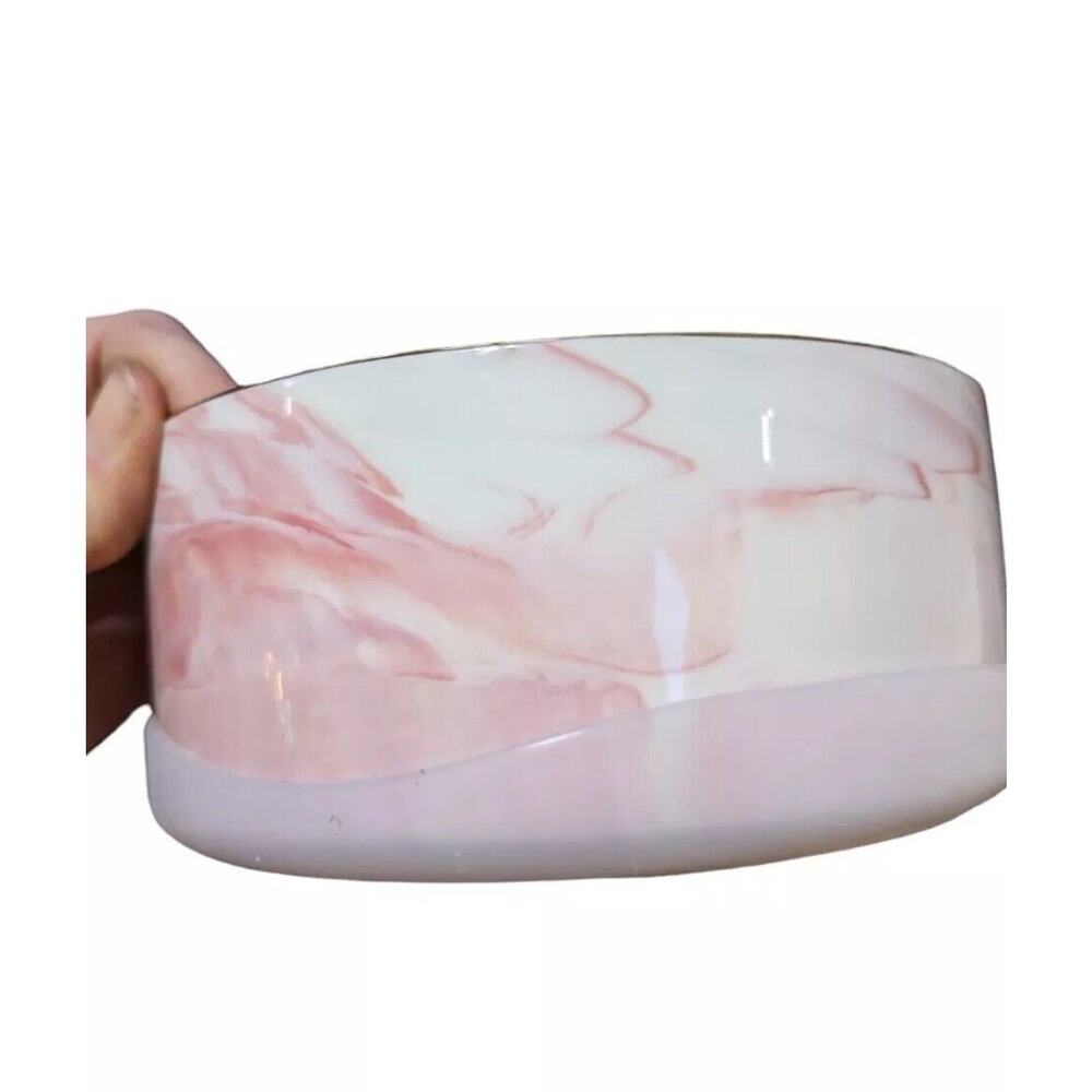 Pink White Marble Swirl Pet Bowl Water Food Dog Set Ceramic - Picture 2 of 7